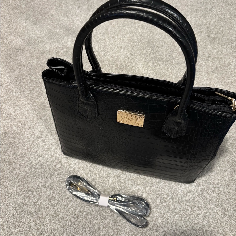 Badgley Mischka Black Vegan Leather Tote NWT
